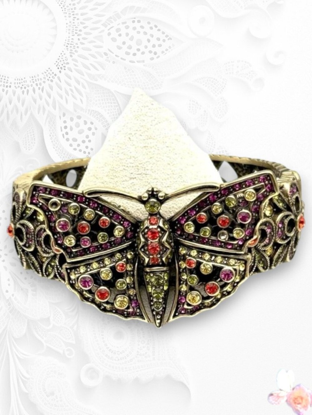 Heidi Daus Butterfly Crystal Hinged Cuff Bracelet Statement Gold Multicolor